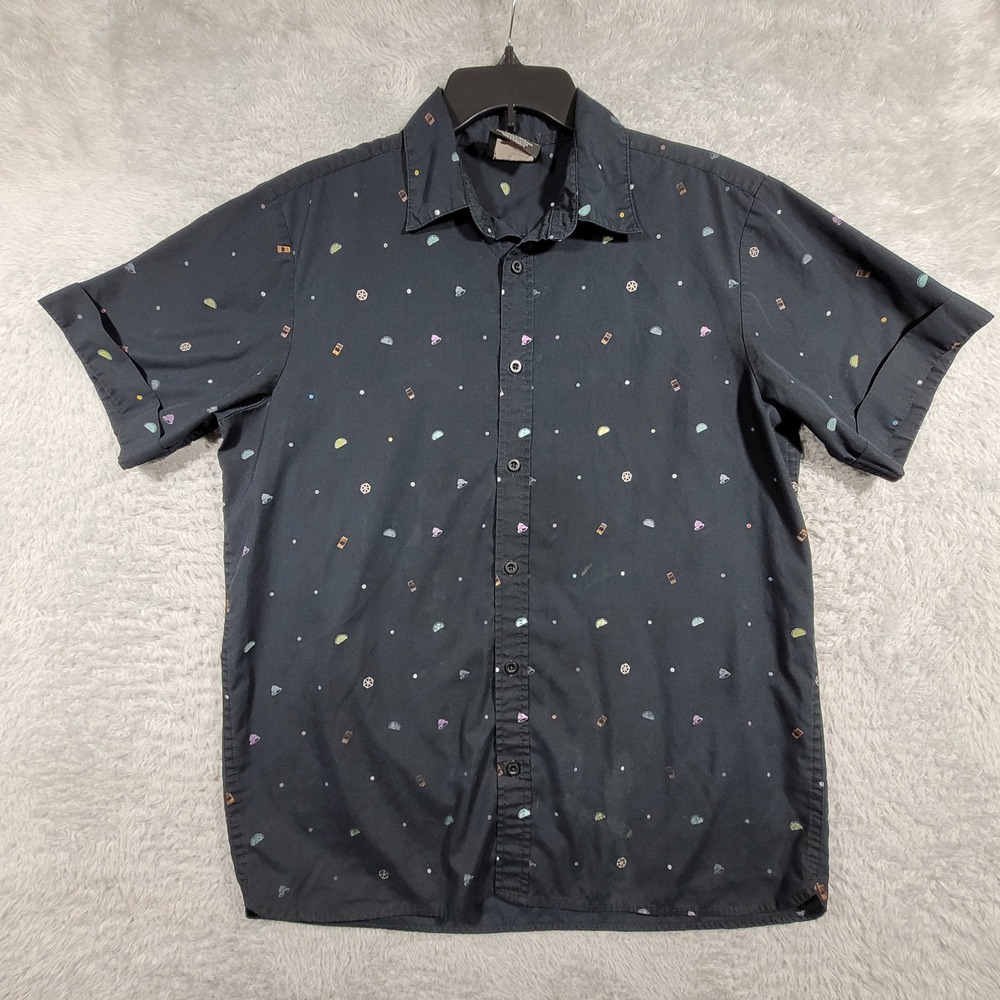Taco Bell Button Up Shirt Mens Medium Black Taco Sauce Packet Staff Team Crew